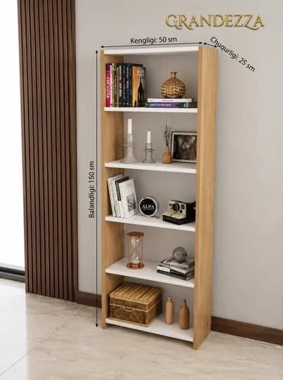Стеллаж RAGANVAD, открытый шкаф для книг и декора, 150х50х25 см