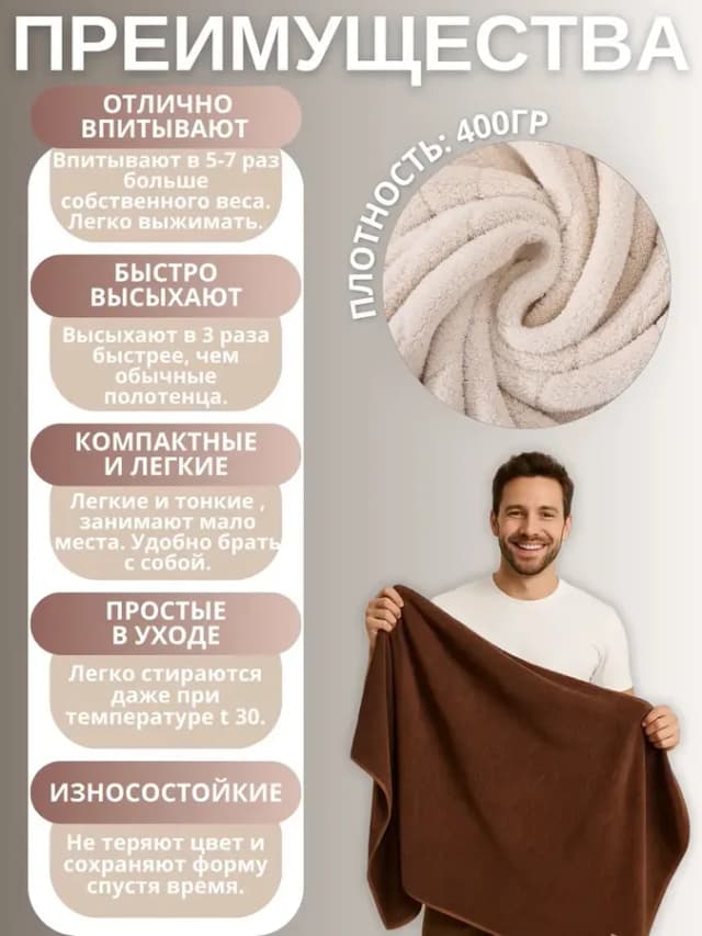 Полотенце банное микрофибра набор 2 шт