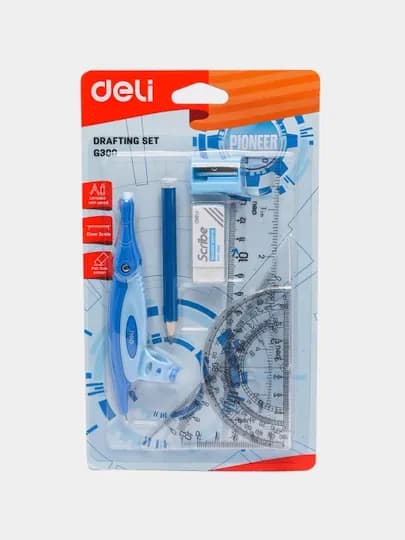 Школьный набор Deli циркуль, линейки, карандаш и ластик, EG30001
