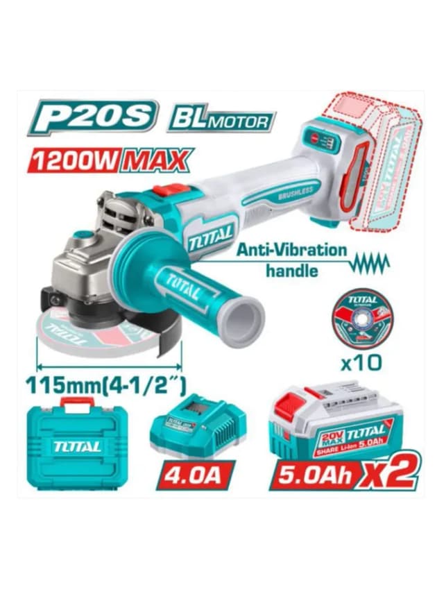 Угловая шлифовальная машина TOTAL TAGLI2120252 20V 115мм 2x5Ач