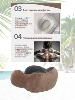 Подушка для путешествий и отдыха поддержка шеи, дорожный для самолёта, поезда. Memory foam — 4KIDDYL-ПОДУШКА-БЕЖМЕЛ