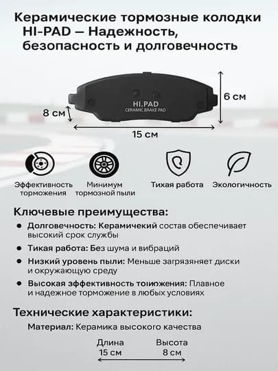 Колодки передние тормозные калодка Hi PAD ceramic керамика