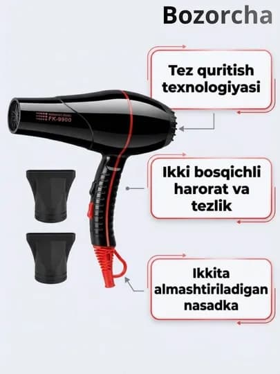 Фен, профессиональный фен ION FaKang FK990 для сушки волос и укладки