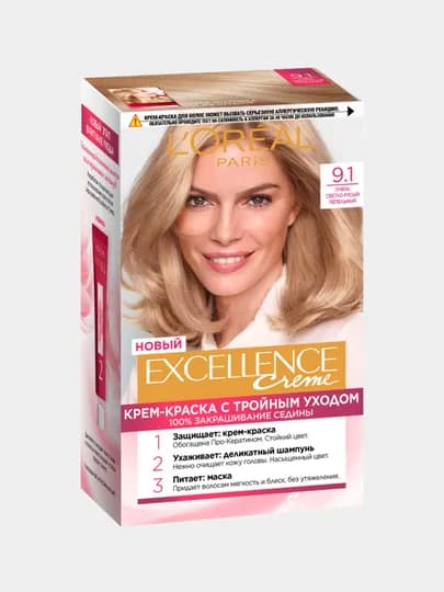 Краска для волос EXCELLENCE CREME тон 9.1 Очень светло-русый пепельный — LOREAL-UJHBV9