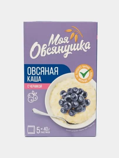 Каша овсяная Увелка, с черникой, 5 * 40 г