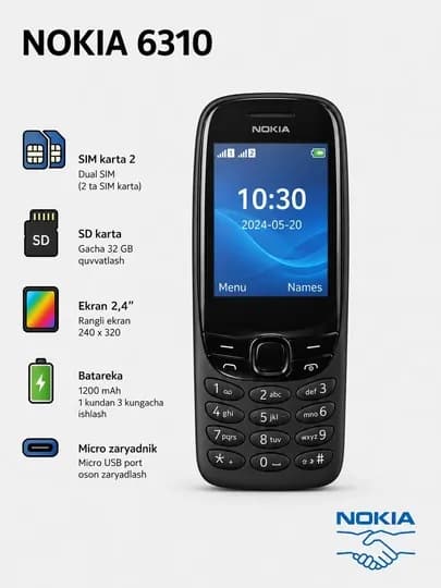 Nokia 6310. Классический кнопочный телефон. Телефон Nokia. Простой кнопочный телефон — ZETTAB-6310-ЧЕРН