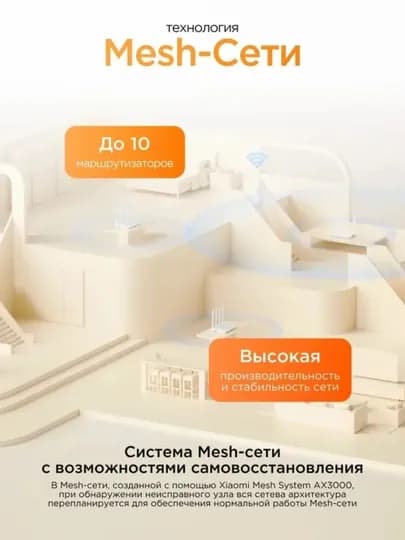 Роутер Xiaomi Wi-Fi AX3000T, двухдиапазонный, для дома и офиса Wi-Fi 6, 3000 Мбит/с, Mesh