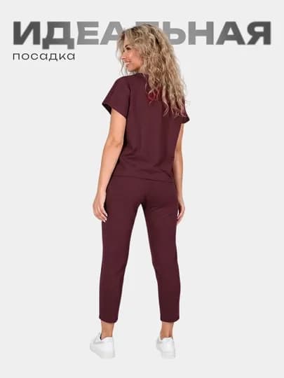 Женский костюм двойка брюки и футболка, MODALINA, 95% хлопок, размеры 44-56 — MUDALIN-46593-БОРДОВ-50