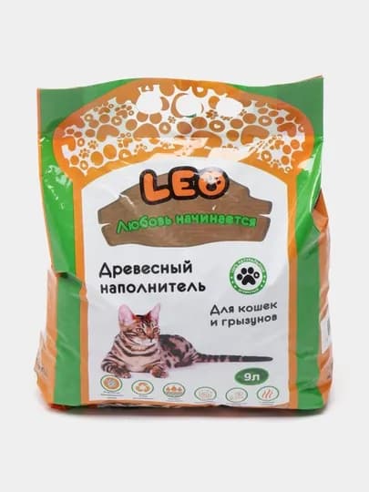 Наполнитель Leo для кошек и грызунов, древесный крупный , 9 л — ZOOVET-LEO3