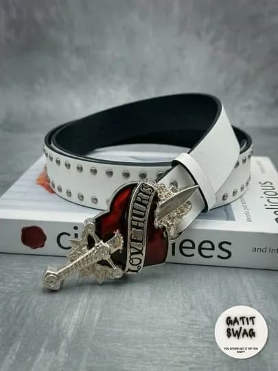 Ремень Y2K из экокожи с большой пряжкой, 112 см — GATSWAG-REMEN-БЕЛЫЙ