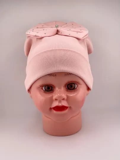 Детская, хлопковая шапка, для девочек — KIDCITY-SHAPKAXBBANTIK-РОЗОВ-Freesize