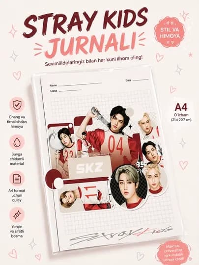 Дневник, блокнот, постер, календарь, пазлы Stray Kids, формат А4 — SUMKIML-STRJURNAL-БЕЛЫЙ
