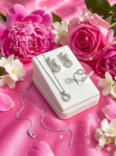 Роскошный комплект бижутерии: серьги, кольцо, кулон и цепочка — ORZKIDS-BIJU-ПРОЗР
