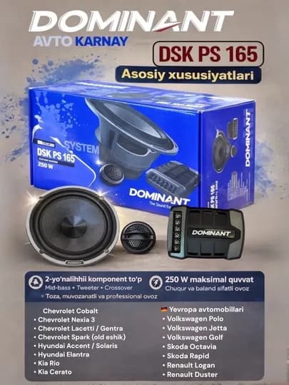 2-компонентная акустика DOMINANT DSK 165 250W XL колонка для автомобильных дверей