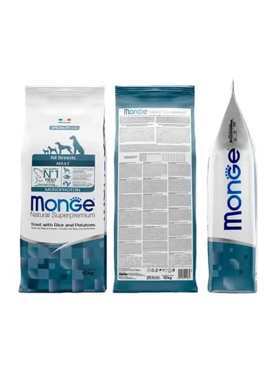 MONGE монопротеиновый корм для взрослых собак всех пород с форелью, 15 кг