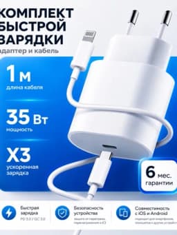 Зарядное устройство для iPhone, быстрая зарядка 20 Вт, с кабелем Type-C — Lightning — QC02-PGCDQTZ01-МЕНТОЛ