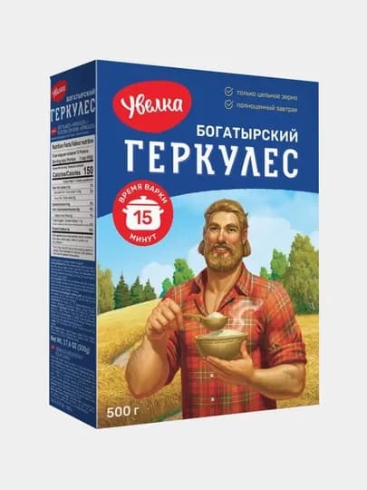 Хлопья овсяные Увелка, Геркулес богатырский семейный, 0.5 * 6
