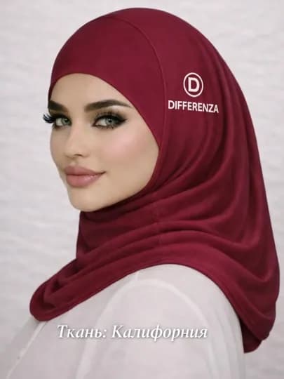 Differenza готовый платок, хиджаб, бони, удобная шапка, качественная ткань — NUR1999-ROM0001-БАГРОВ