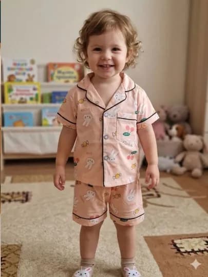Пижама. Детская пижама. Летняя пижама для мальчиков и девочек, 1, 2, 3, года — LIDERDE-PIJAMABOLA-ПУДР-3 года