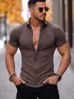 Мужская рубашка поло, с коротким рукавом, застежка-молния, эластичный, хлопок, весна-лето — PINA-ZAMFUT-ТЕМНКОР-XXXL