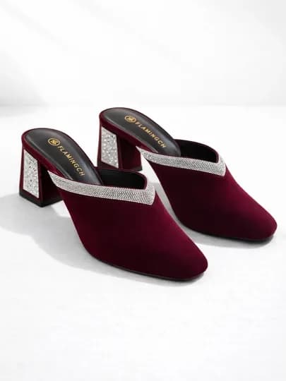 Женские туфли мюли на каблуке — GSHOESS-POSHNALITAPUCHBURCHELENTAKOZ1-БАГРОВ-37