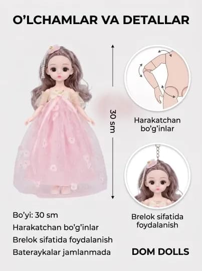 Музыкальная кукла DOM DOLLS для девочек в красивом платье, в подарочной коробке, 30 см — REBORN-ШАРН16-КОРРОЗ