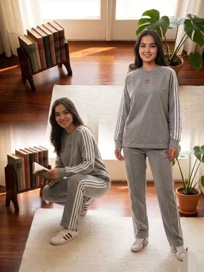 Женский спортивный костюм в стиле Adidas — комплект из двух частей для любого стиля — SZS0606-ADIDASDVOYKA001-СВЕТСЕР-Ovesize