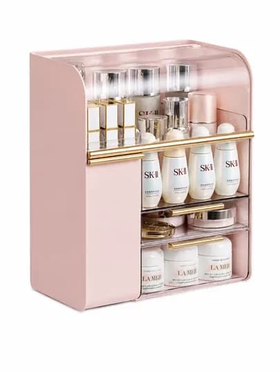 Органайзер LuxeBox с прозрачной крышкой и выдвижными ящиками — BOON7-LUXEBOXCOSMETIC-РОЗОВ