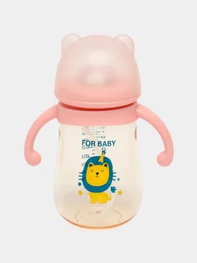 Детская бутылочка для кормления, с ручками и соской, антиколиковая Zi Store — ZISTORE-0055-РОЗОВ