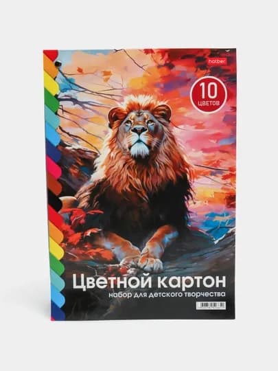 Набор картона цветной Мелованный, 10 л, 10 цв., А4ф, на заклепке, серия "Волшебный Веер" — HATBER-P1AC3D5-ЧЕРН