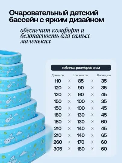 Надувной бассейн для детей, с красочными рисунками, для летних игр и купания — POOLLAN-BSYN-СИНИЙ-SLC017