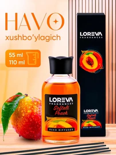 Loreva Ароматический диффузор с палочками – 55 мл, 110 мл, с 9 видами запахов