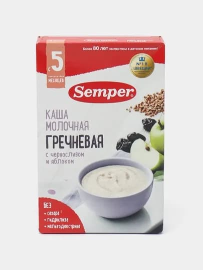 Каша молочная гречневая Semper, чернослив и яблоко, сухая, без сахара, с 5 месяцев, 180 гр